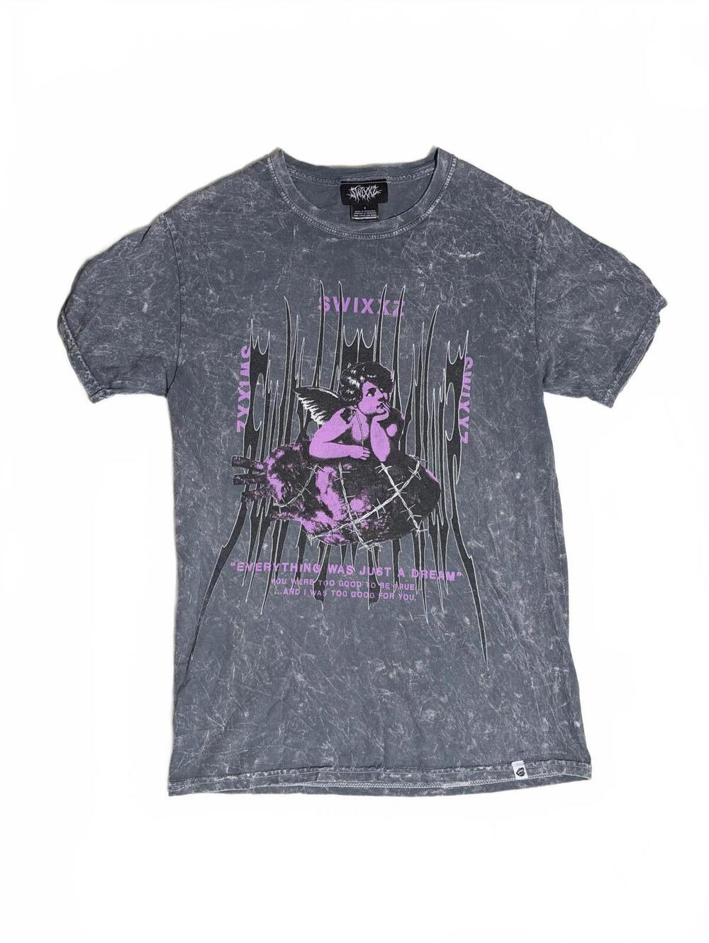 SWIXXZ Acid Wash Graphic T-Shirt Small Gray Pink Goth Grunge Y2K Streetwear Tee